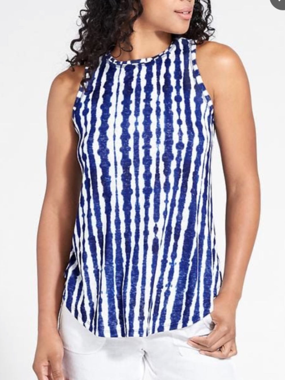 Athleta | Sleeveless Blue White Tie Dye Stripe Racerback Tank Top
